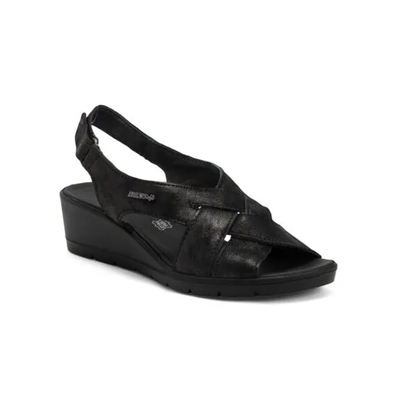 ENVAL SOFT Black Made In Italy Leather Comfort Multi Band Wedge Sandals