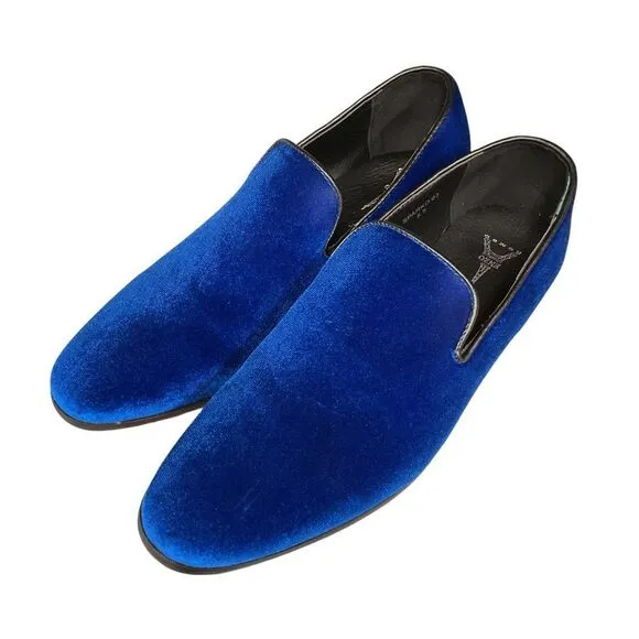 Enzo Men's Sparko 03 Royal Blue Velvet Loafers Size 8.5 Slip On Shoes Classic