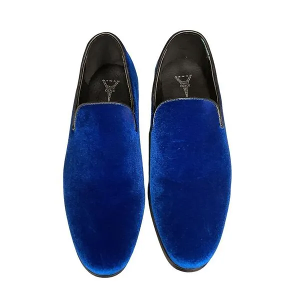 Enzo Men's Sparko 03 Royal Blue Velvet Loafers Size 8.5 Slip On Shoes Classic