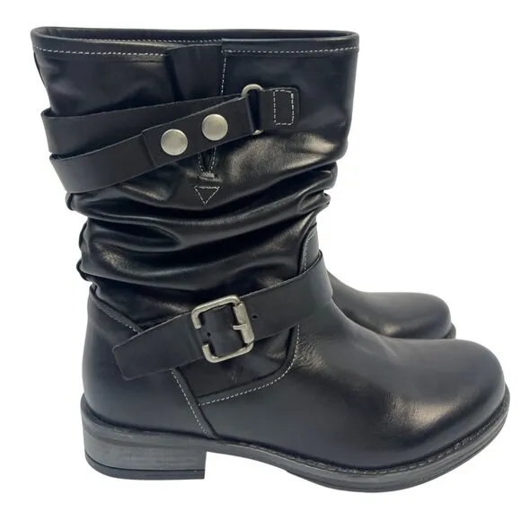 Eric Michael Womens Black Leather Laguna Moto Slouch Pull On Boot Size EU 38