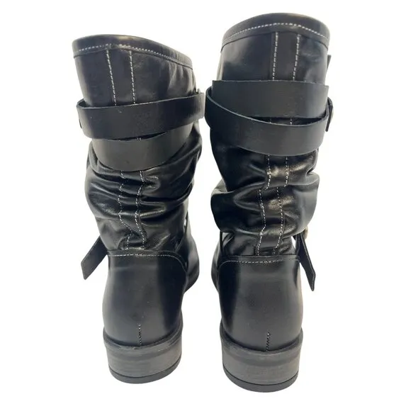Eric Michael Womens Black Leather Laguna Moto Slouch Pull On Boot Size EU 38
