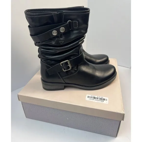 Eric Michael Womens Black Leather Laguna Moto Slouch Pull On Boot Size EU 38