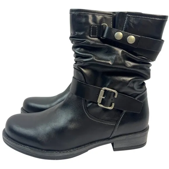 Eric Michael Womens Black Leather Laguna Moto Slouch Pull On Boot Size EU 38