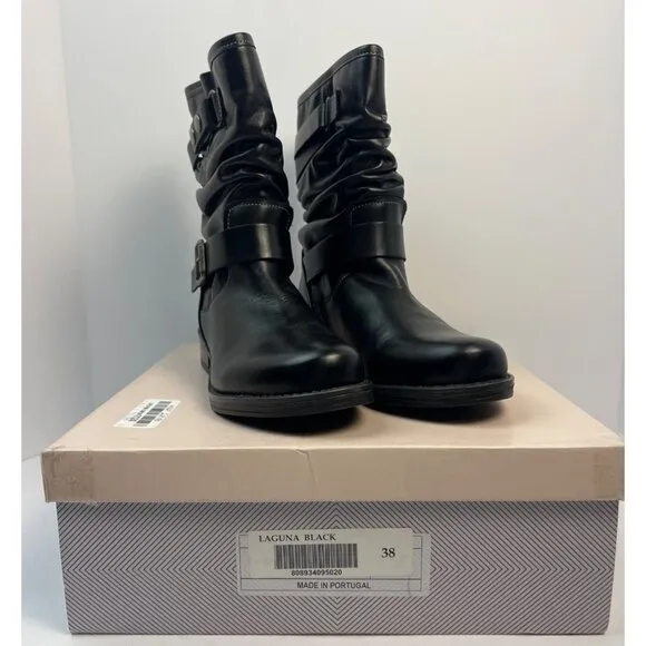 Eric Michael Womens Black Leather Laguna Moto Slouch Pull On Boot Size EU 38