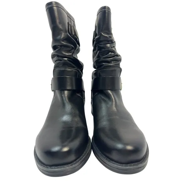 Eric Michael Womens Black Leather Laguna Moto Slouch Pull On Boot Size EU 38