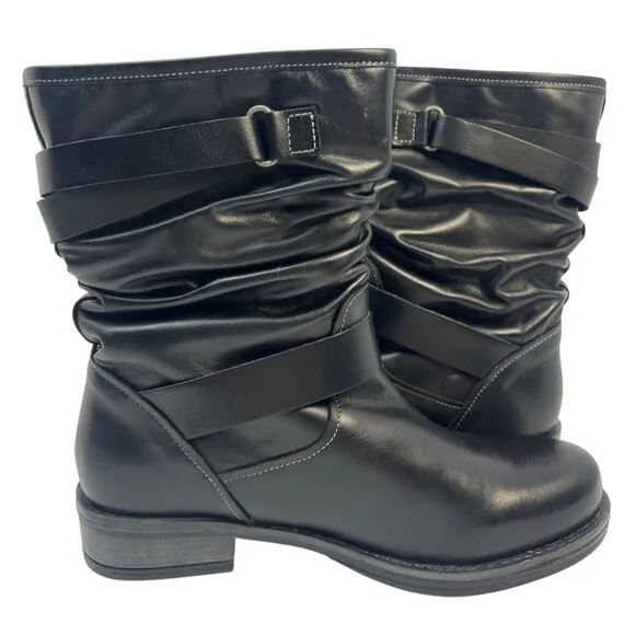 Eric Michael Womens Black Leather Laguna Moto Slouch Pull On Boot Size EU 38