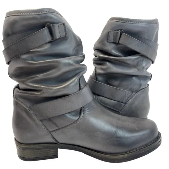 Eric Michael Womens Laguna Grey Leather Moto Boot Slouch Size EU 36