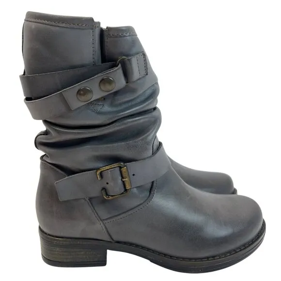 Eric Michael Womens Laguna Grey Leather Moto Boot Slouch Size EU 36