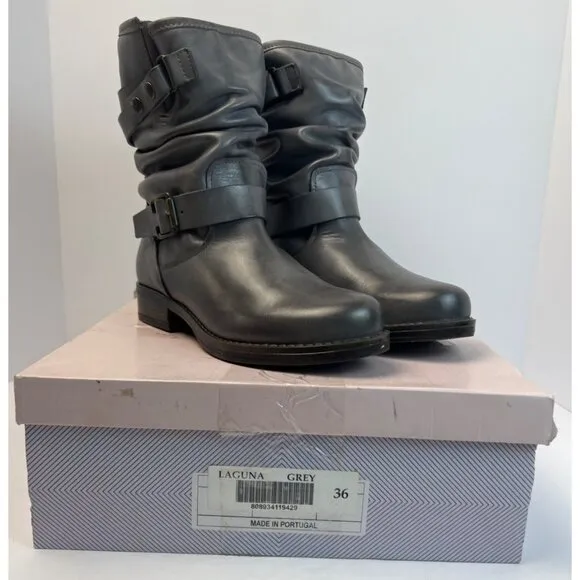 Eric Michael Womens Laguna Grey Leather Moto Boot Slouch Size EU 36