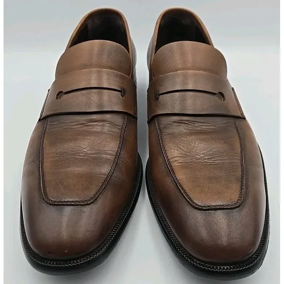 Ermenegildo Zegna Brown Leather Penny Loafers A4074XCA07 US Size 8.5