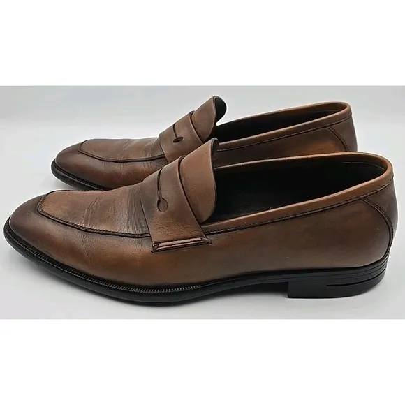Ermenegildo Zegna Brown Leather Penny Loafers A4074XCA07 US Size 8.5