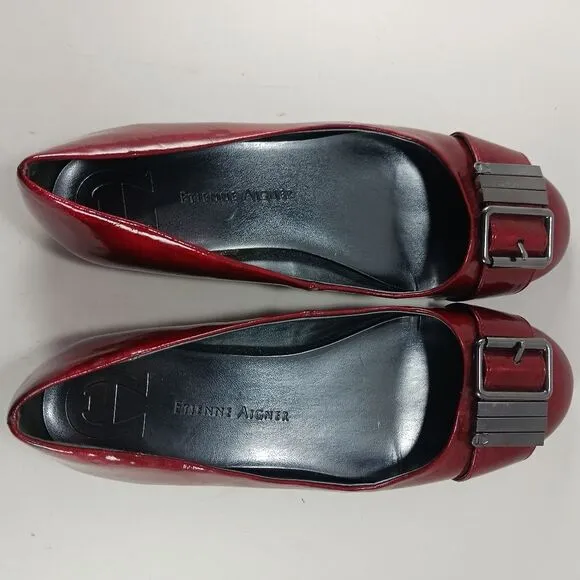 Etienne Aigner E. Zena Buckle Ballet Flats. Woman's 7.5. Red Metallic......... .