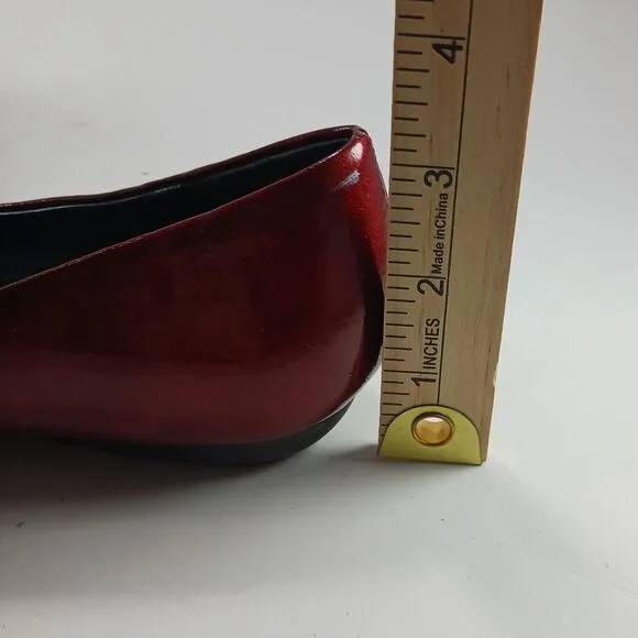 Etienne Aigner E. Zena Buckle Ballet Flats. Woman's 7.5. Red Metallic......... .