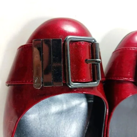 Etienne Aigner E. Zena Buckle Ballet Flats. Woman's 7.5. Red Metallic......... .