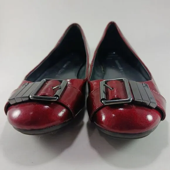 Etienne Aigner E. Zena Buckle Ballet Flats. Woman's 7.5. Red Metallic......... .