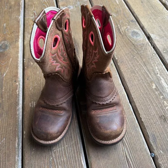 EUC ARIAT Brown Leather Boots Western Cowboy Rodeo Equestrian KIDS GIRLS Size 2