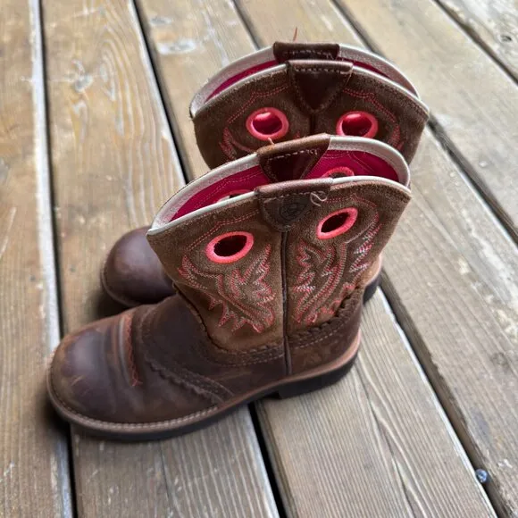 EUC ARIAT Brown Leather Boots Western Cowboy Rodeo Equestrian KIDS GIRLS Size 2