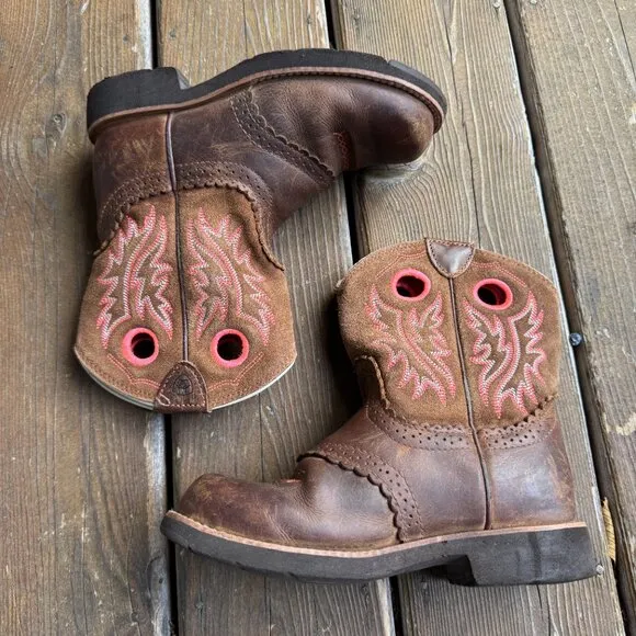 EUC ARIAT Brown Leather Boots Western Cowboy Rodeo Equestrian KIDS GIRLS Size 2