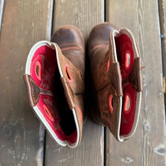 EUC ARIAT Brown Leather Boots Western Cowboy Rodeo Equestrian KIDS GIRLS Size 2