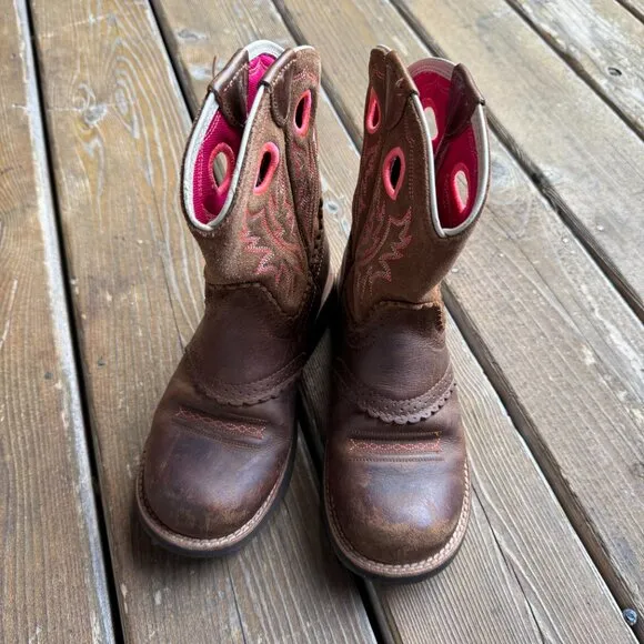 EUC ARIAT Brown Leather Boots Western Cowboy Rodeo Equestrian KIDS GIRLS Size 2