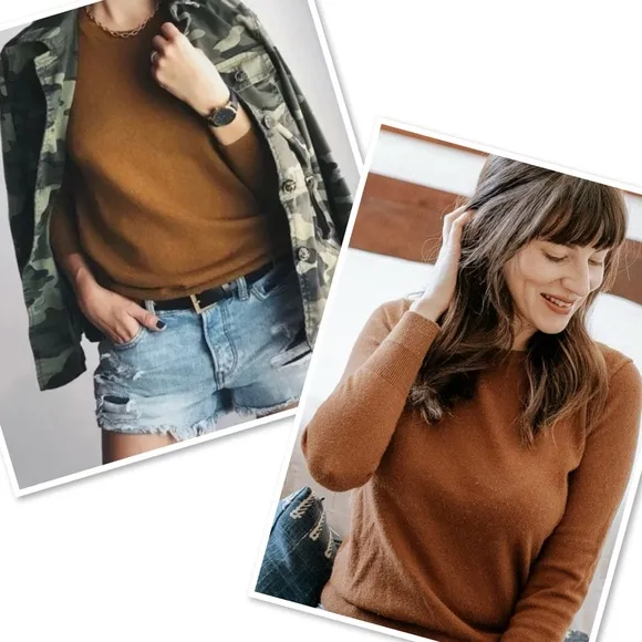 EVERLANE 100% Cashmere Lightweight Soft Crewneck Sweater Pullover Whisky Sz S