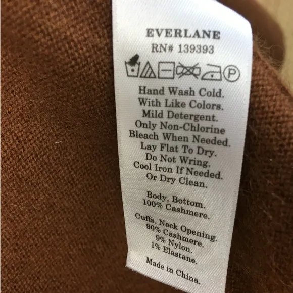 EVERLANE 100% Cashmere Lightweight Soft Crewneck Sweater Pullover Whisky Sz S