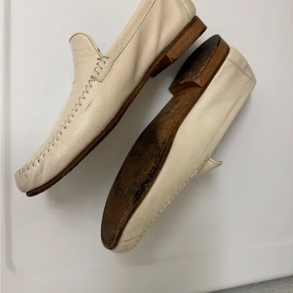 Faconabble Riviera Soft Leather Loafers Slip On Ivory Men's Size 10 M