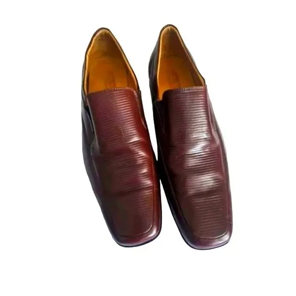 Fernandininy‎ Classic Brown Leather with Ribbed Detail Formal Dress Shoes US11.5