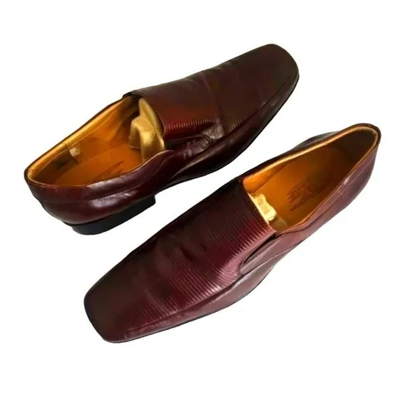 Fernandininy‎ Classic Brown Leather with Ribbed Detail Formal Dress Shoes US11.5