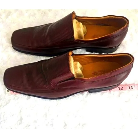 Fernandininy‎ Classic Brown Leather with Ribbed Detail Formal Dress Shoes US11.5