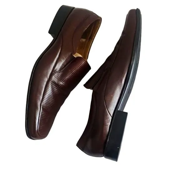 Fernandininy‎ Classic Brown Leather with Ribbed Detail Formal Dress Shoes US11.5