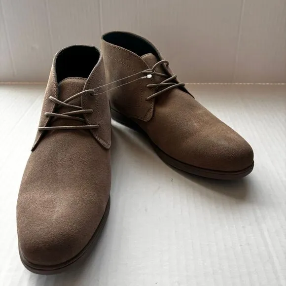 Fibonacci Men's Designer Suede Desert Chukka Boots‎ Casual Taupe Leather NEW!