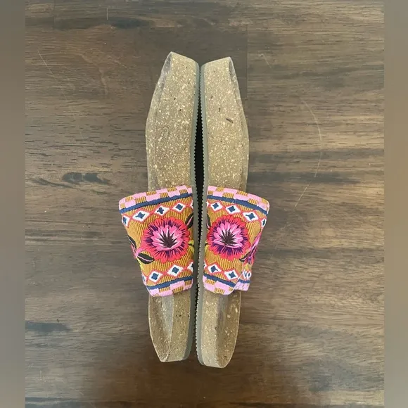 Figue Women's Noona Cork Floral Embroidered Slides Boho Sandals Size 7 1/2