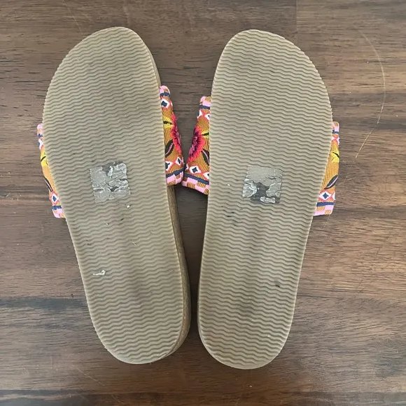 Figue Women's Noona Cork Floral Embroidered Slides Boho Sandals Size 7 1/2