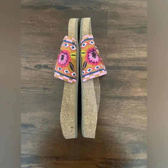 Figue Women's Noona Cork Floral Embroidered Slides Boho Sandals Size 7 1/2