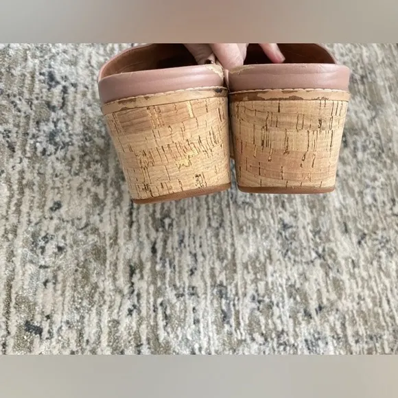 Fitflop Eloise Leather Sandals Size 9 Platform Slides Cork Wedge Beige/pink