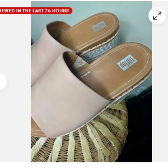 Fitflop Eloise Sandals Women's 8 Platform Slides Leather Cork Wedge Beige/pink
