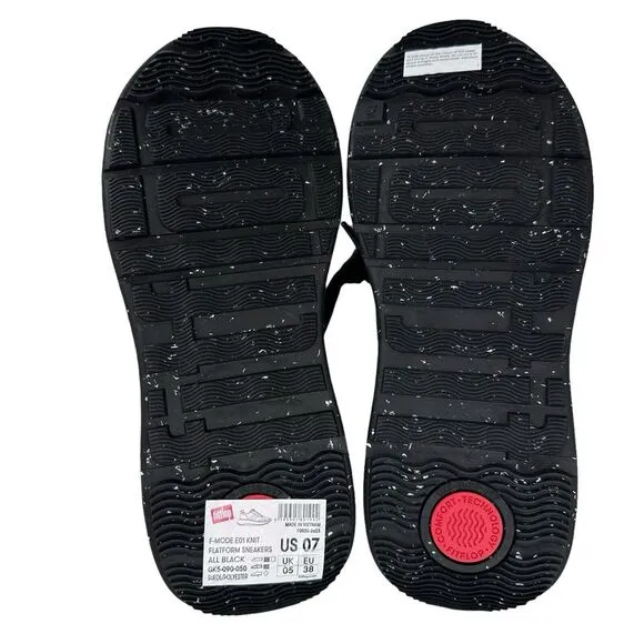 Fitflop F-Mode E01 Knit‎ Flatform Sneakers Tiptoe Grey Black Size US Women's 7