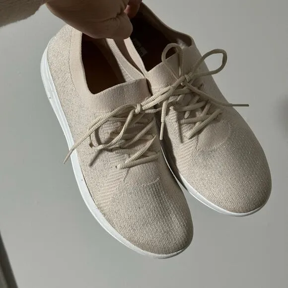 FitFlop knit sneakers beige silver metallic size 8