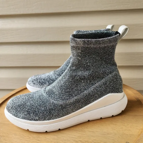 Fitflop Limited Edition Loosh Luxe Lurex knit high top sneakers 8