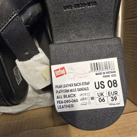 FitFlop Pilar Leather Slingback-Strap Platform Sandals NWT in Box Black Size 8