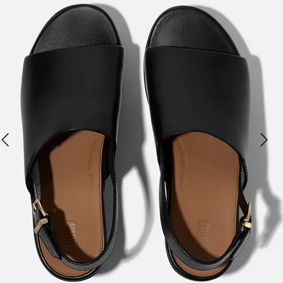 FitFlop Pilar Leather Slingback-Strap Platform Sandals NWT in Box Black Size 8
