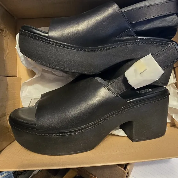 FitFlop Pilar Leather Slingback-Strap Platform Sandals NWT in Box Black Size 8