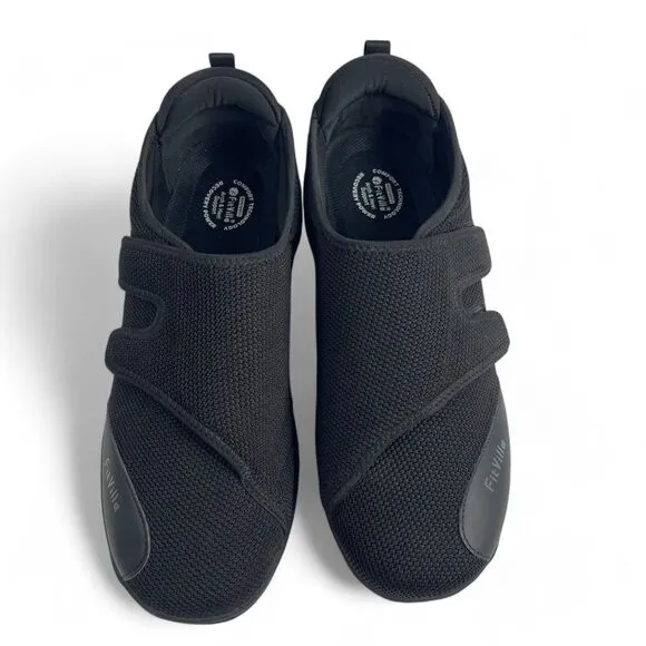 Fitville Black Marca Hook Loop Strap Easy Top Diabetic Shoes Support Men 12.5 W