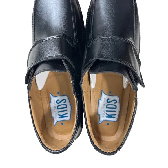Florsheim Kids Boys Berwyn Jr. Black Leather Strap Loafers Size 5