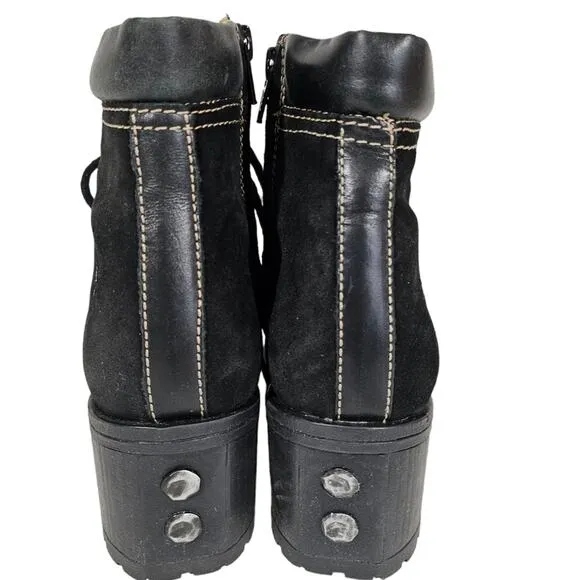 Fly London Womens Leal Block Heel Black Leather and Suede Boots