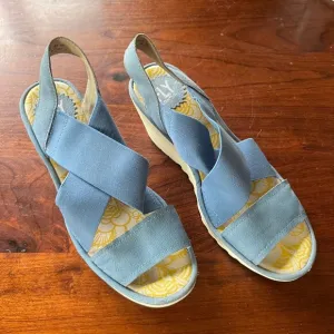 Fly London Women's Yaji Wedge Sandal Blue Women's Sz. 38 (US 7.5-8)