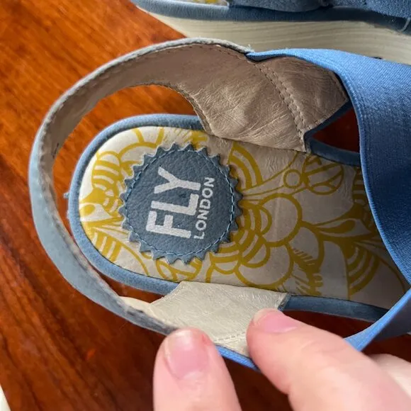 Fly London Women's Yaji Wedge Sandal Blue Women's Sz. 38 (US 7.5-8)