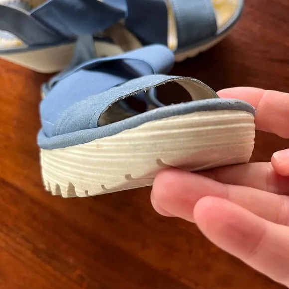 Fly London Women's Yaji Wedge Sandal Blue Women's Sz. 38 (US 7.5-8)