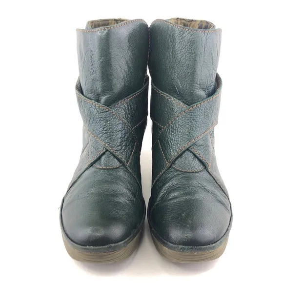 Fly London Yeddo Green Leather Ankle Boots EUR 38
